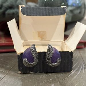 Vintage Avon Traditional Teardrop Marcasite Earring Set - silver - circa 1992!